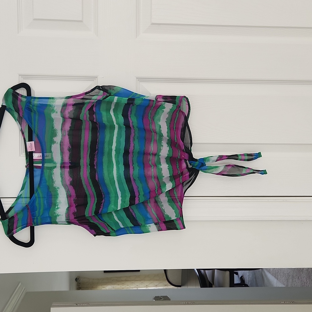 At Last Green and Purple Asymmetrical Tank Top Sheer